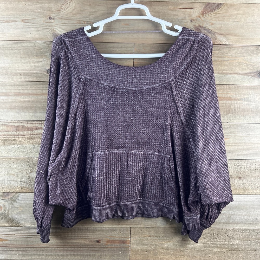 We The Free Womens Shirt Westend Thermal Waffle Knit Slouchy Top Boho Size Small